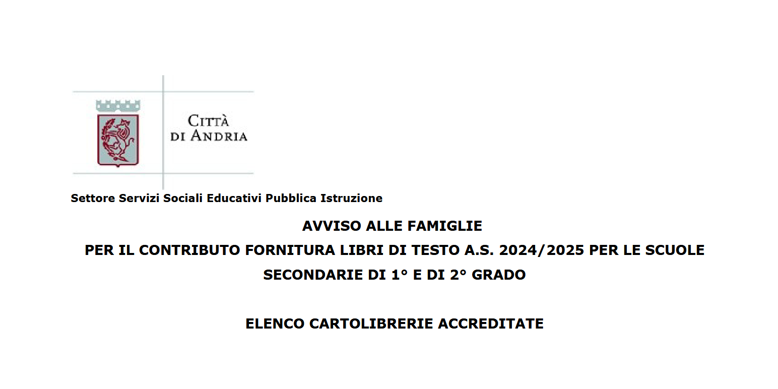 Elenco dei cartolibrai accreditati per la fornitura dei libri di testo. Avviso alle famiglie