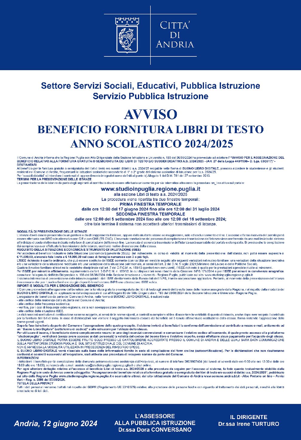 Beneficio fornitura libri di testo per l'a.s. 2024/2025: aperta la seconda finestra temporale per la presentazione delle istanze